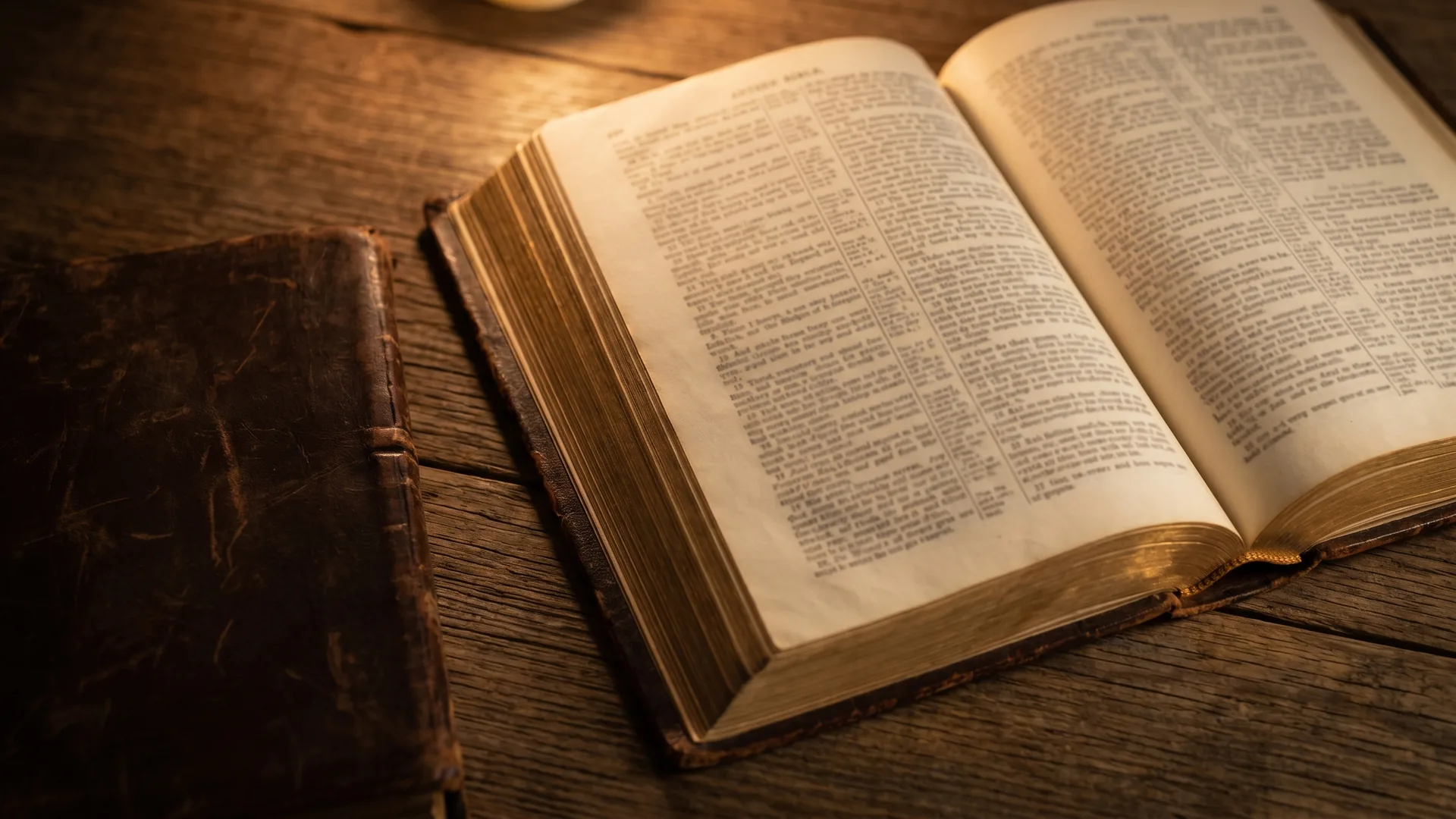 Open Bible illuminated by warm candlelight